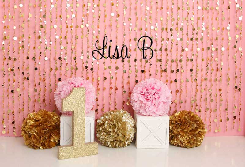 Kate Pink Gold Birthday Backdrop for Photography Designed by Lisa B - Kate Backdrop