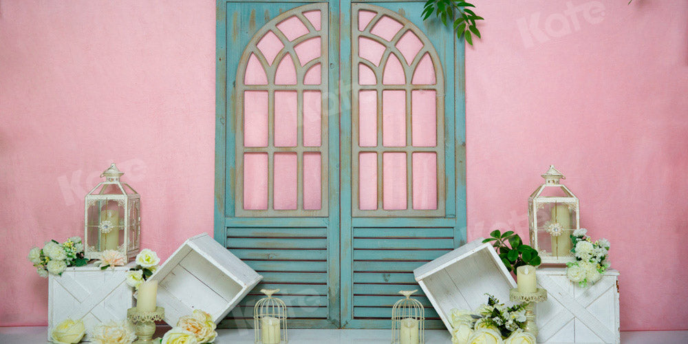 Kate Pink Princess Room Backdrop Blue Wooden Door Designed by Emetselch