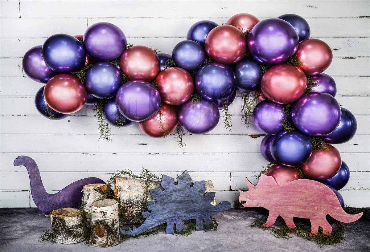 Kate Pink Purple Dinosaur Balloons Children Backdrop Designed By Arica Kirby
