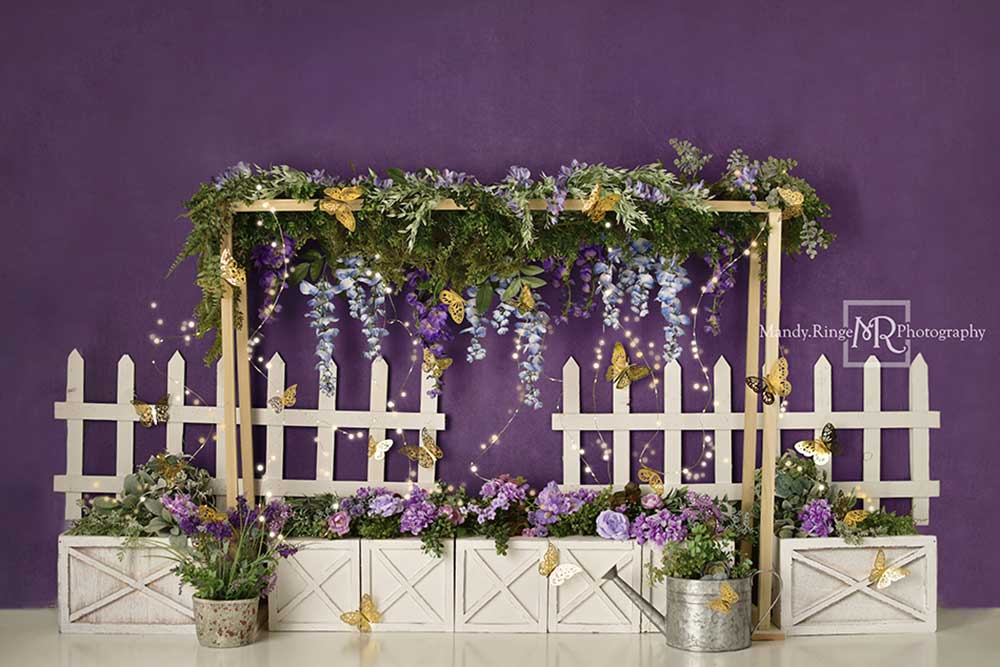 Kate Purple Gold Butterflies Backdrop Fence Designed by Mandy Ringe Photography