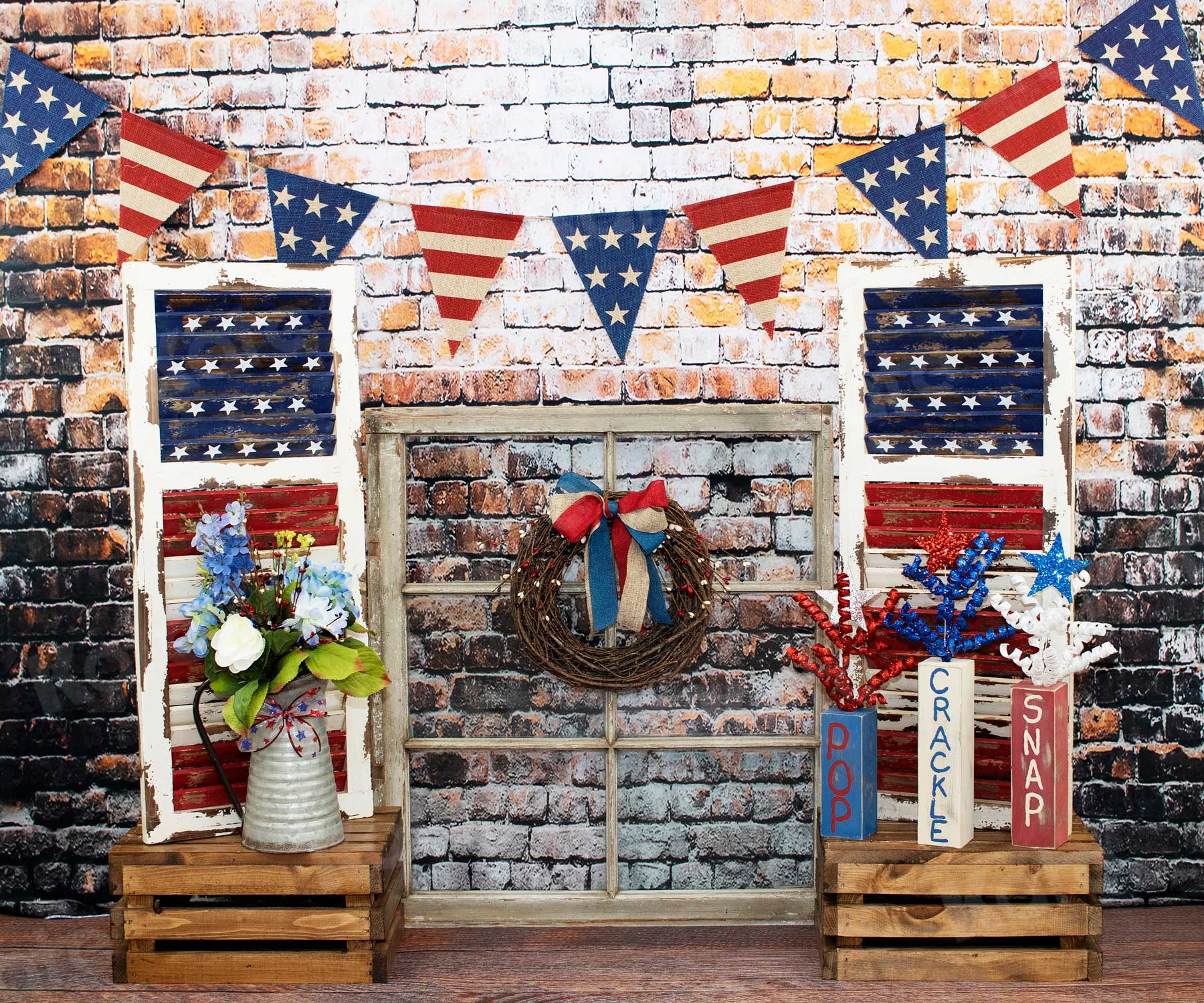 Kate Retro Brick with Window Decorations Independence Day Backdrop for Photography Designed by Leann West