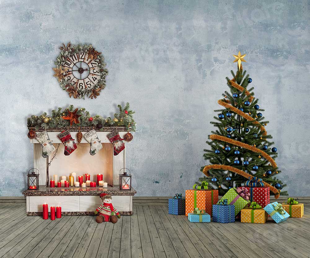 Kate Retro Christmas Tree Backdrop Fireplace Gift for Photography
