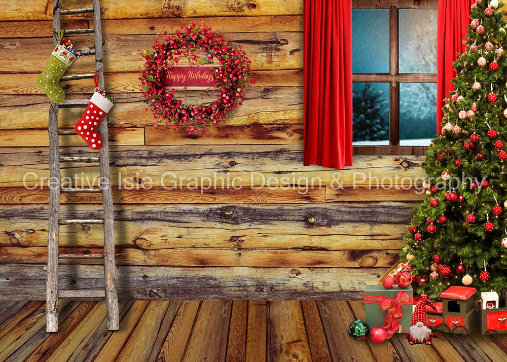 Kate Rustic Christmas Room Backdrop Wooden House Designed by Chrissie Green