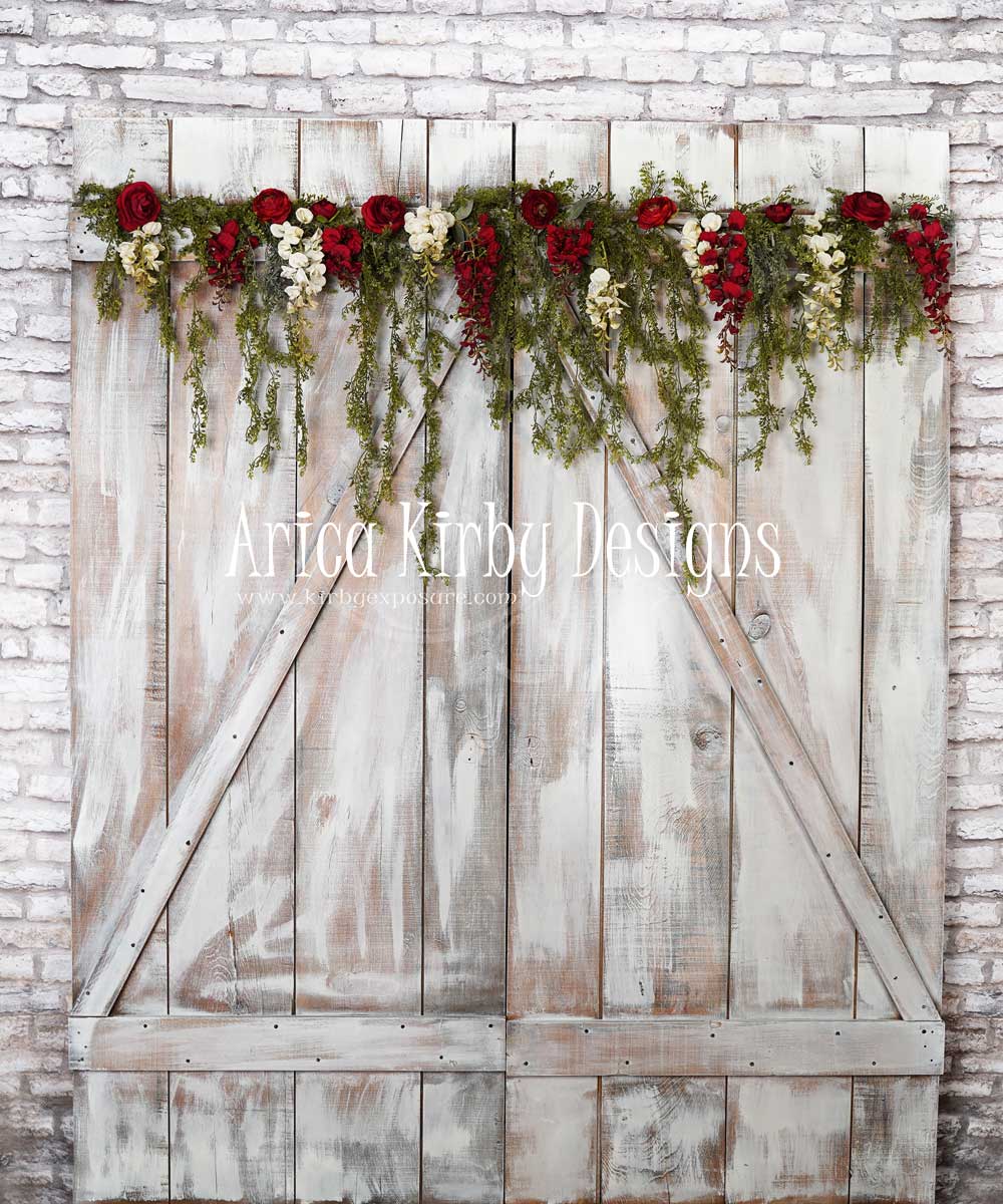 Kate Rustic Doors Red Floral Spring Backdrop Designed by Arica Kirby