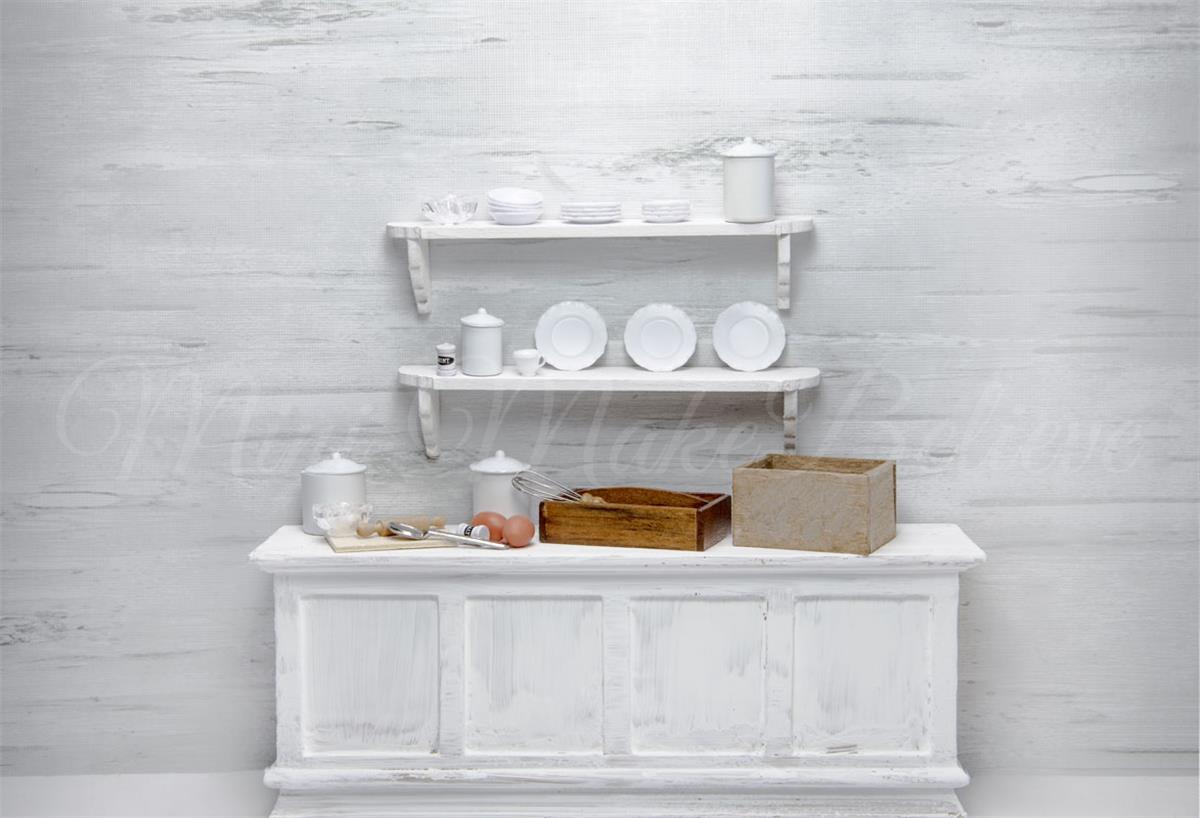 Kate Shabby White Kitchen Backdrop Designed by Mini MakeBelieve - Kate Backdrop