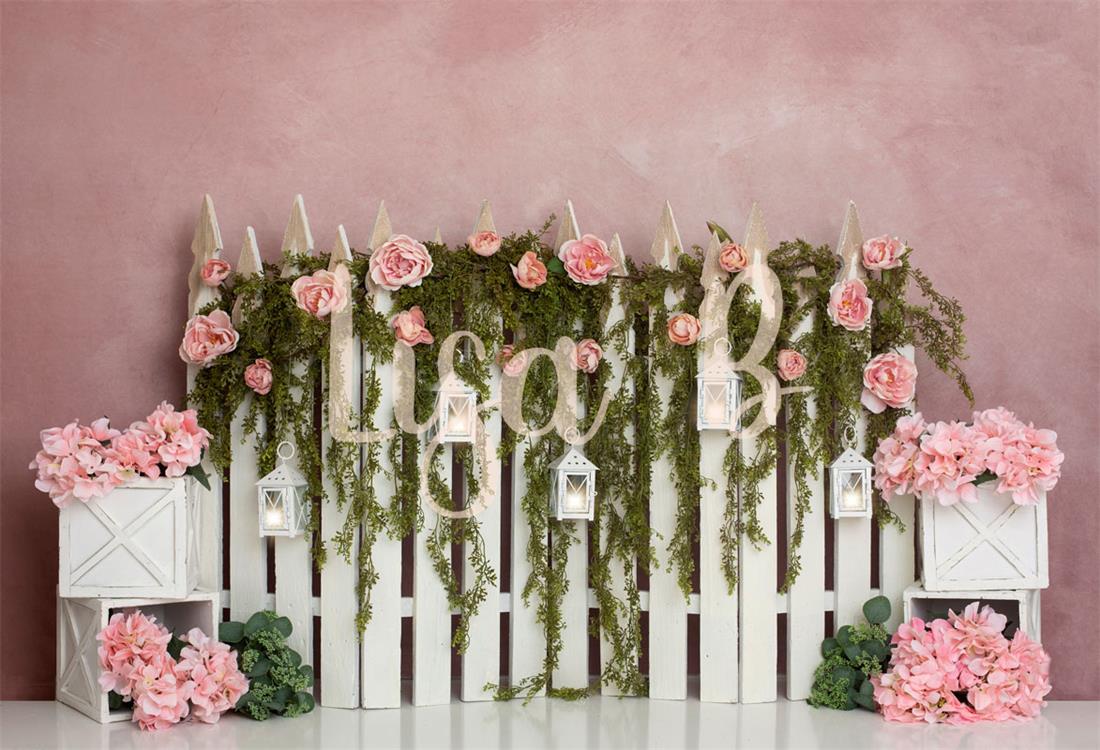 Kate Spring/Mother's Day Pink Floral IVY Fence Backdrop Designed by Lisa B