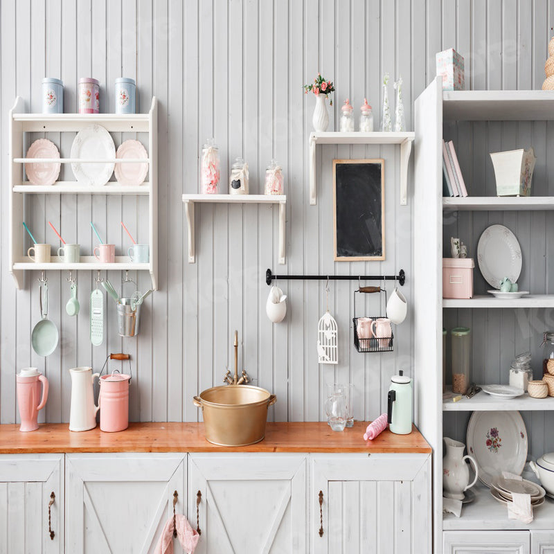 Vintage Kitchen Cozy Wooden Panel Backdrop