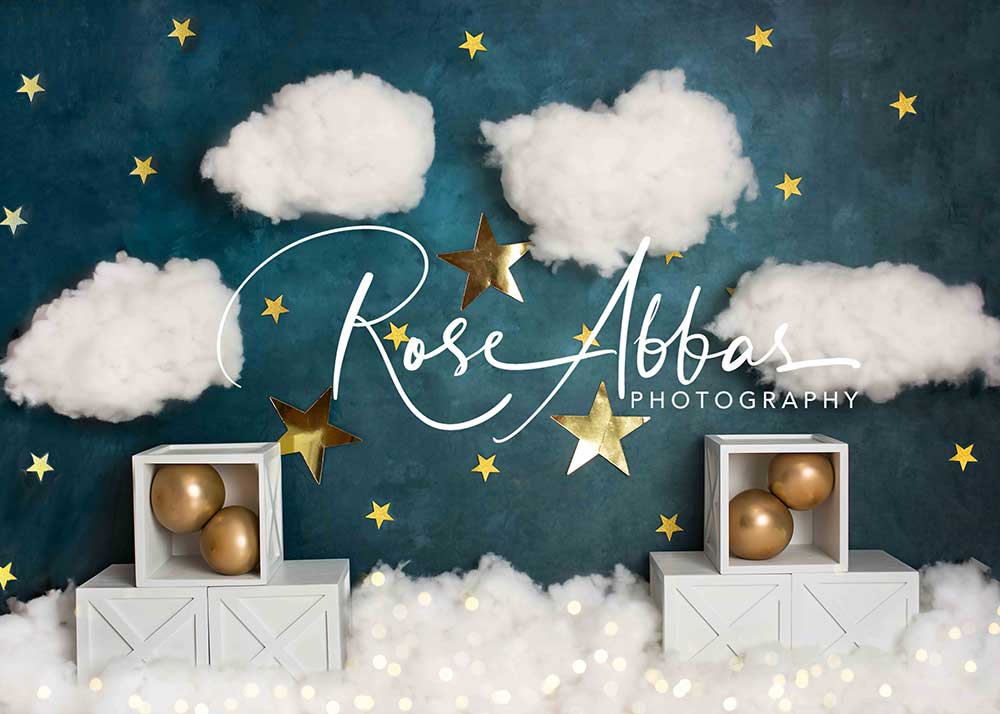 Kate 7x5ft Stars Clouds Birthday Backdrop Cake Smash Designed By Rose Abbas (only shipping to Canada)