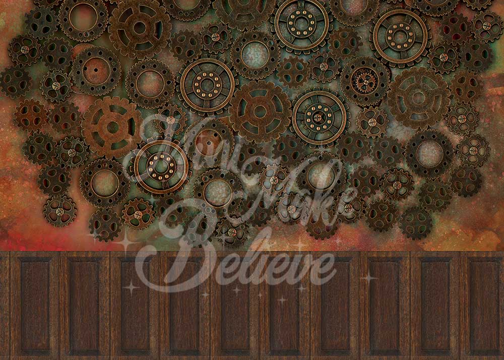 Kate Steampunk Gears Wall Backdrop Wainscot Designed by Mini MakeBelieve