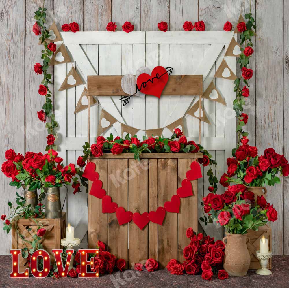 Kate Valentine's Day Backdrop Rose Shelf Wooden Door Designed by Emetselch