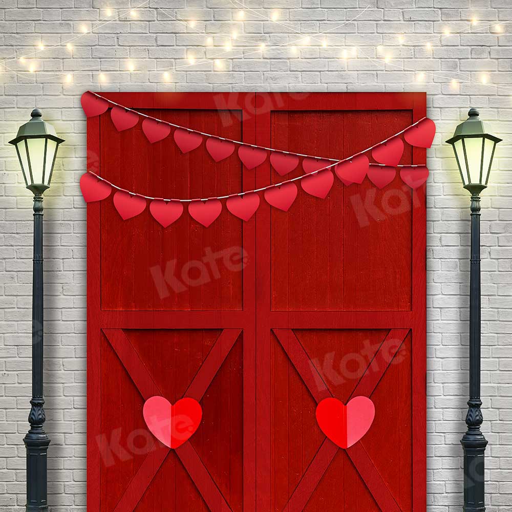 Kate Valentine's Day Backdrop Red Barn Door for Photography