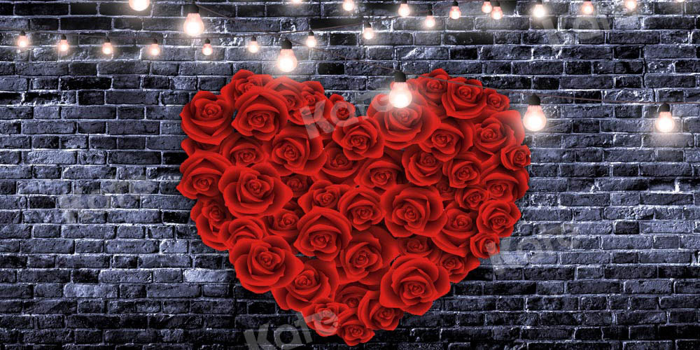 Kate Valentine's Day Backdrop Romantic Brick Wall Heart-shaped Flowers Designed by Chain Photography
