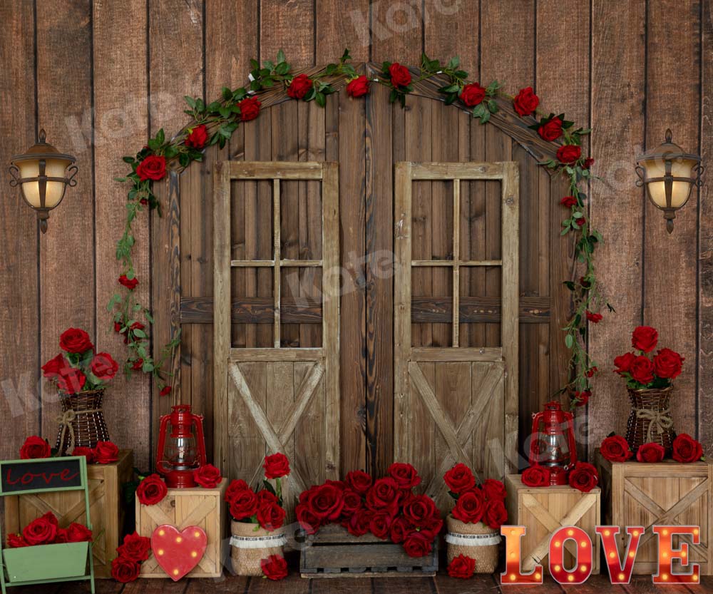 Kate Valentine's Day Backdrop Rose Romance Barn Door Designed by Emetselch