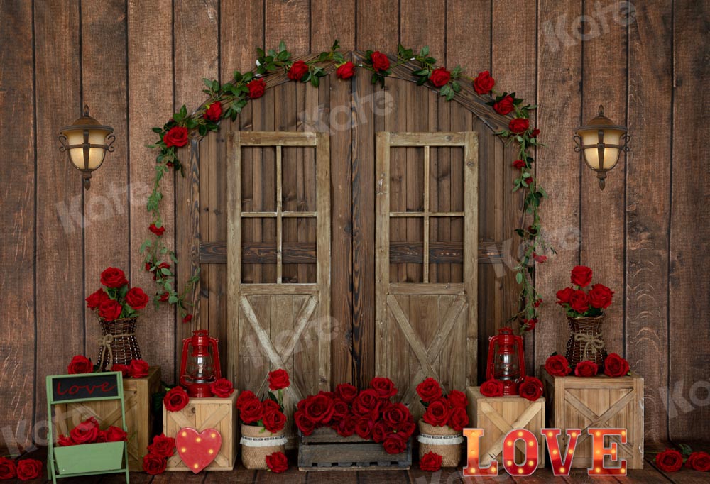 Kate Valentine's Day Backdrop Rose Romance Barn Door Designed by Emetselch