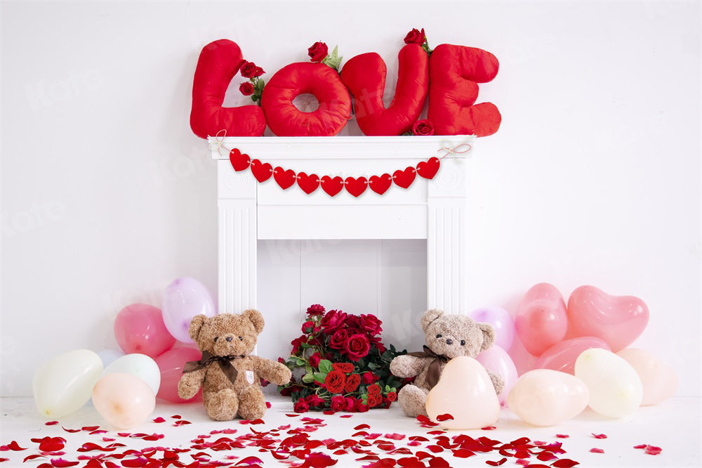 Kate Valentine's Day Rose Backdrop Fireplace Balloon for Photography