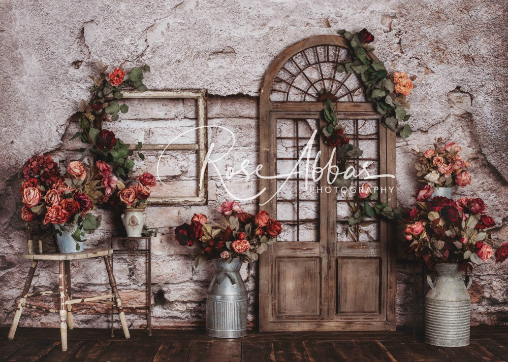 Kate Vintage Brick Wall Backdrop Rose Spring Mother's Day for Photography Designed By Rose Abbas