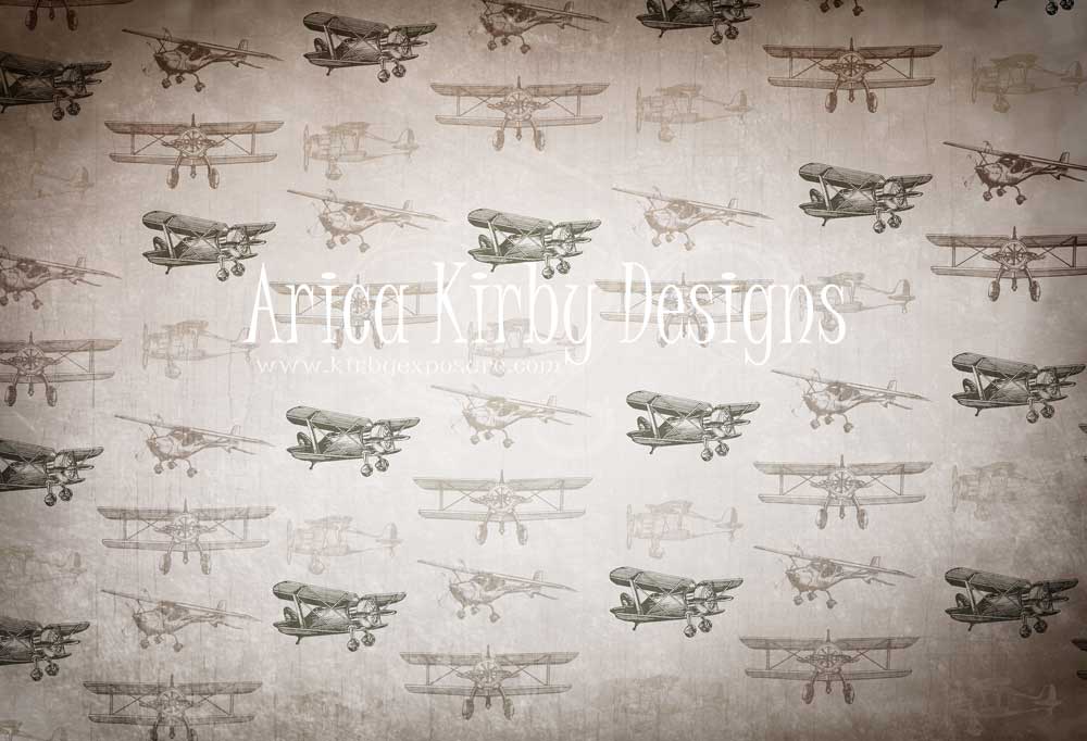 Kate Vintage Planes Brown Tone Children Backdrop Designed By Arica Kirby - Kate Backdrop