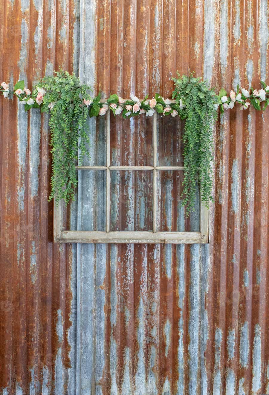 Kate Vintage Rust Wall with Flower Window Decoration Backdrop Designed by Leann West