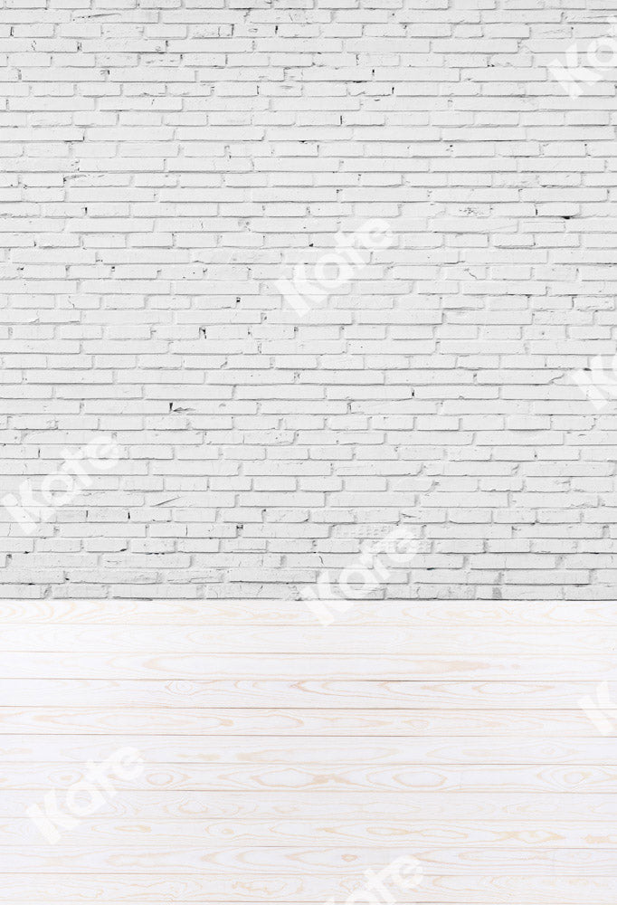 Kate White Brick Wall Backdrop Wood Grain Stitching Designed by Chain Photography