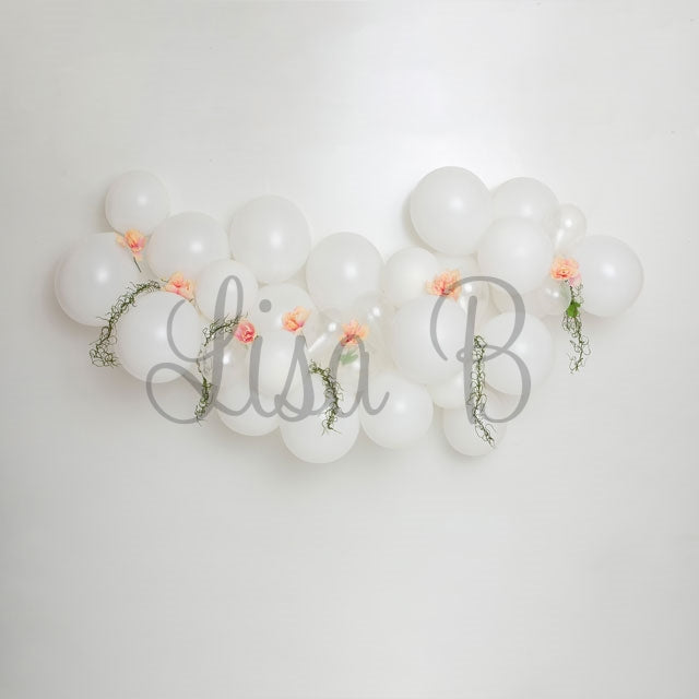 Kate White Floral Balloons Arch Cake Smash Backdrop Designed by Lisa B