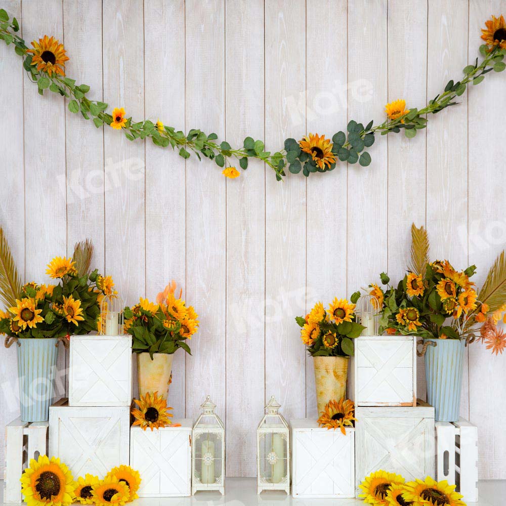 Kate White Wooden House Backdrop Sunflower Designed by Emetselch