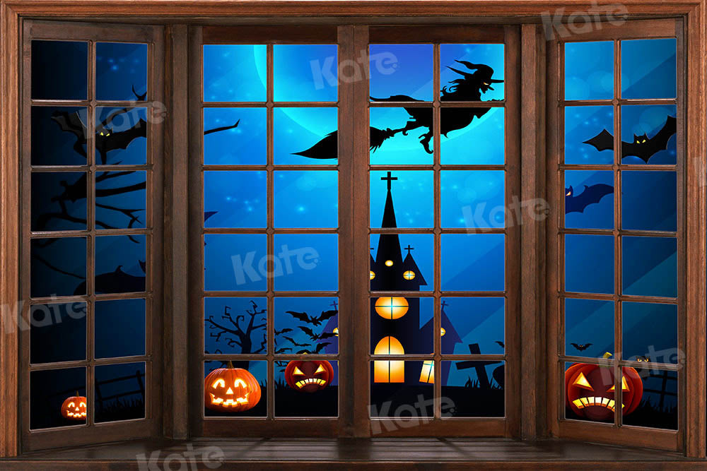 Kate Window Halloween Backdrop Witch Bat Designed by Chain Photography