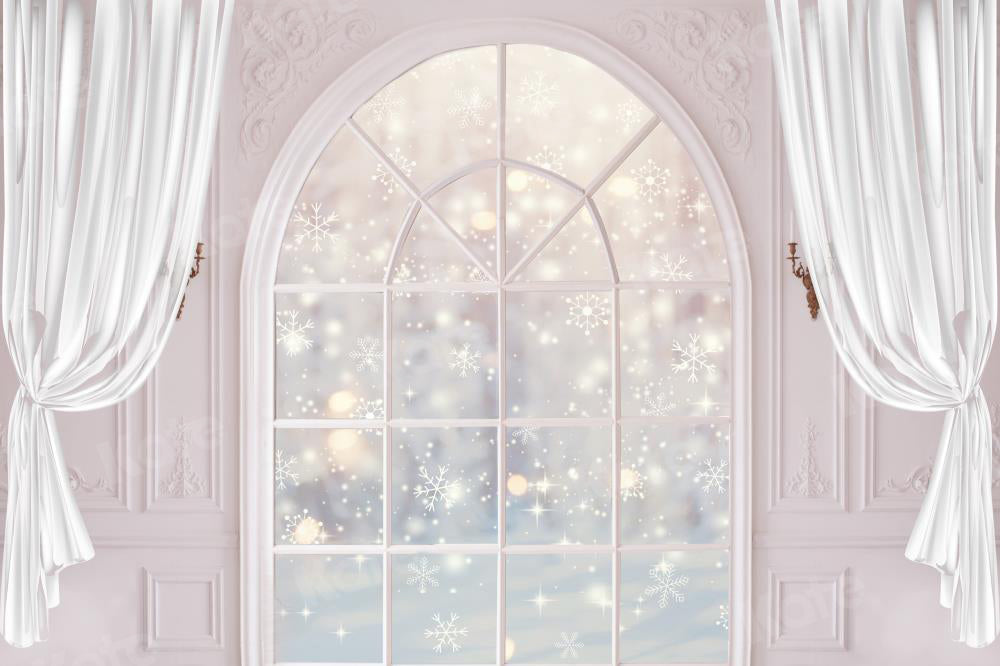 Kate Window Snowflake Backdrop Winter White Curtains for Photography
