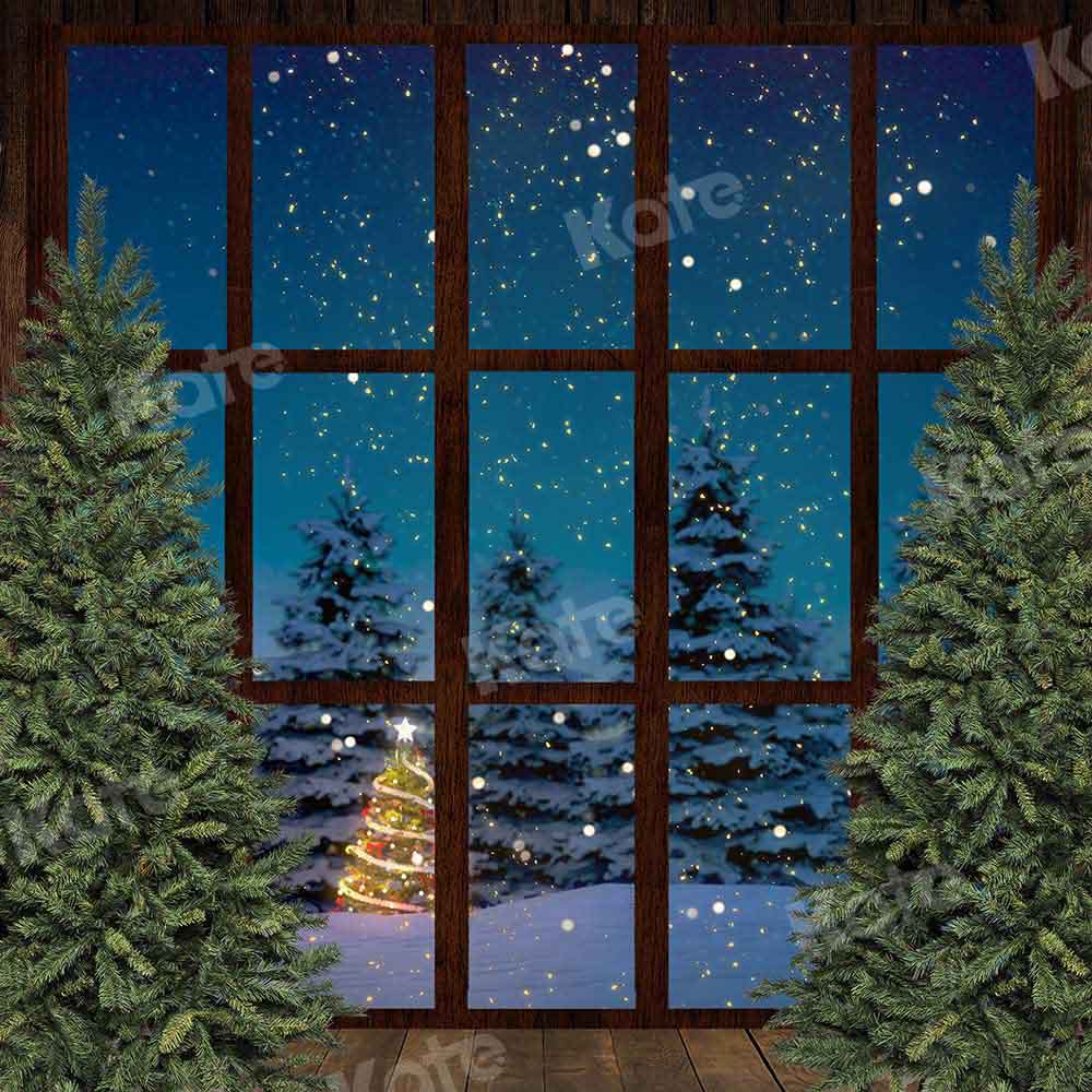 Kate Window View Christmas Backdrop Wooden House Designed by Chain Photography