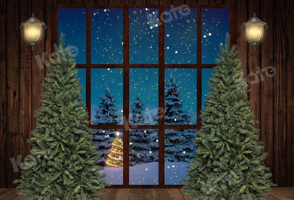 Kate Window View Christmas Backdrop Wooden House Designed by Chain Photography
