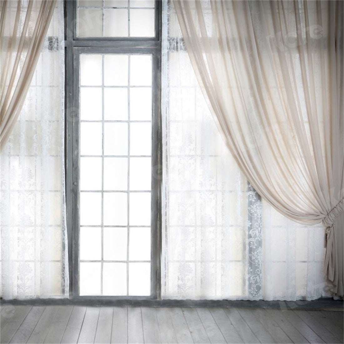 Kate Window indoor with White Curtain Backdrop