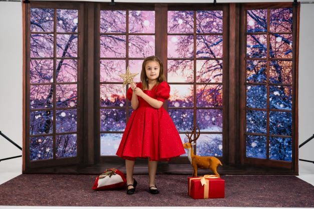 Kate Winter Christmas Night Backdrop French Window Designed by Chain Photography