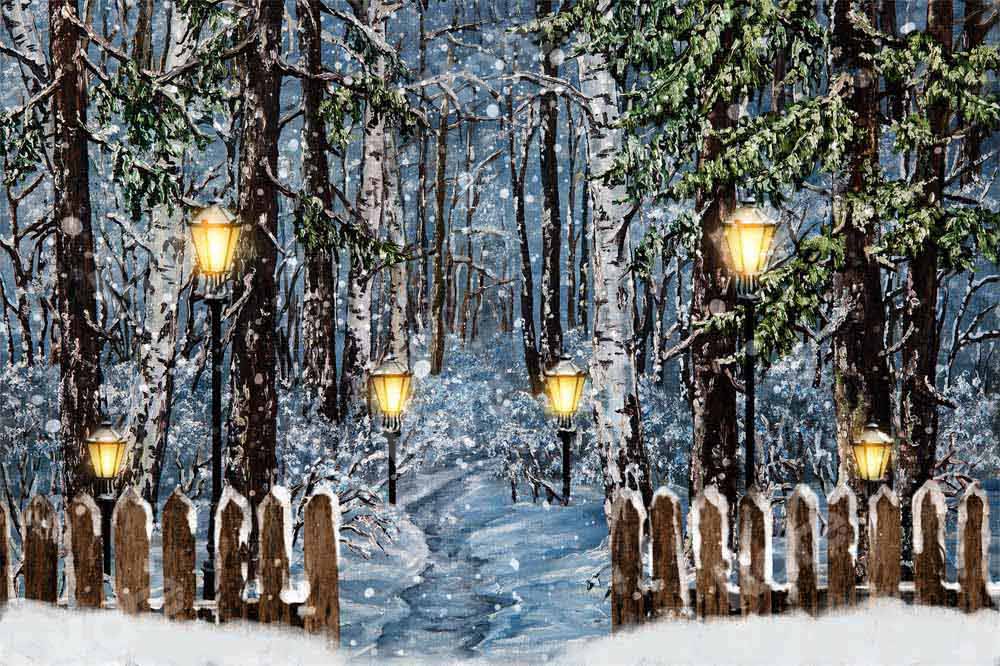 Kate Winter Christmas Snow Backdrop Oil Painting Designed by Chain Photography