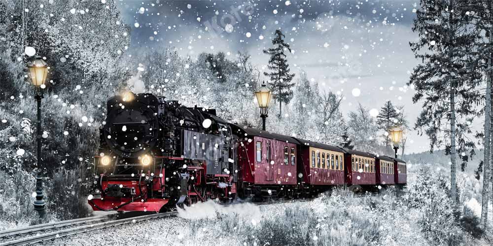 Kate Winter Christmas Train Backdrop Snow Designed by Chain Photography