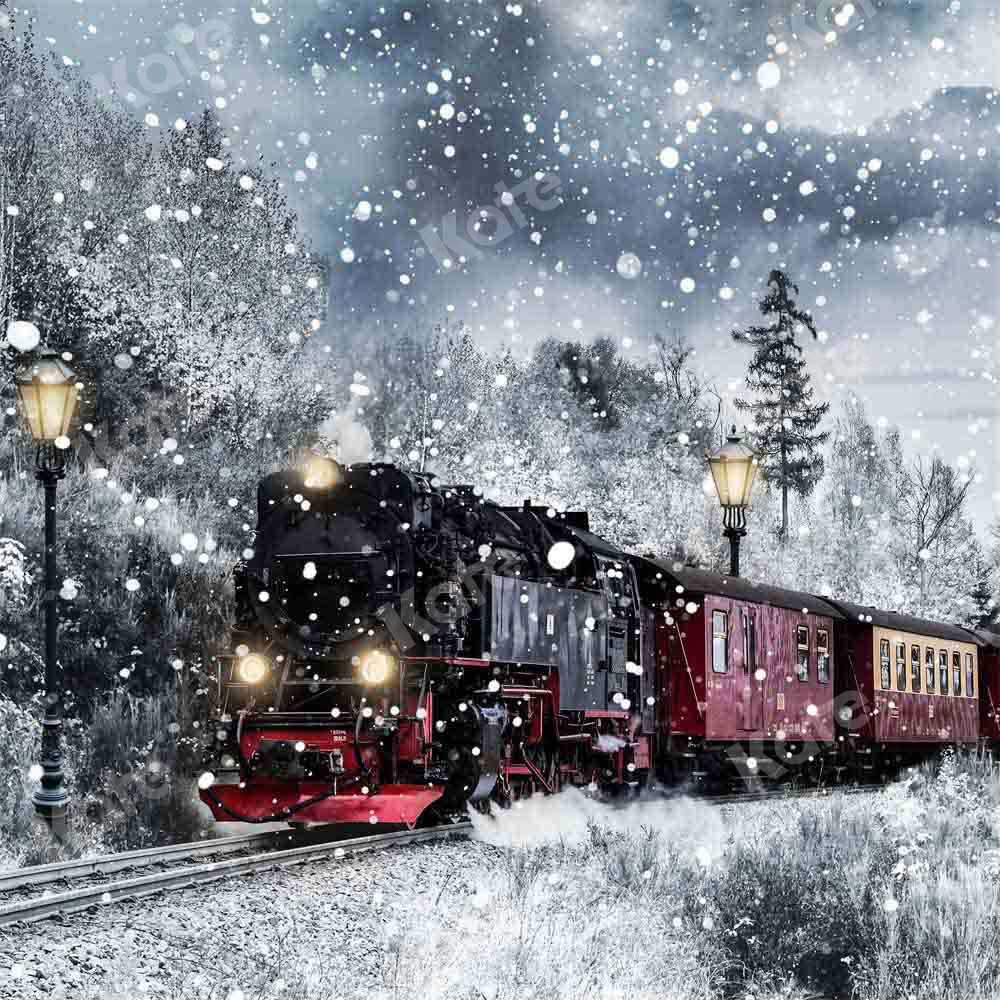 Kate Winter Christmas Train Backdrop Snow Designed by Chain Photography
