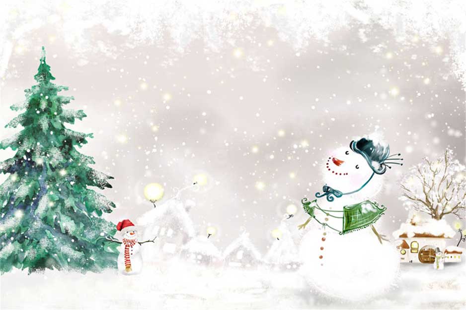 Kate Winter Snowman Backdrop White Snow Tree for Photography