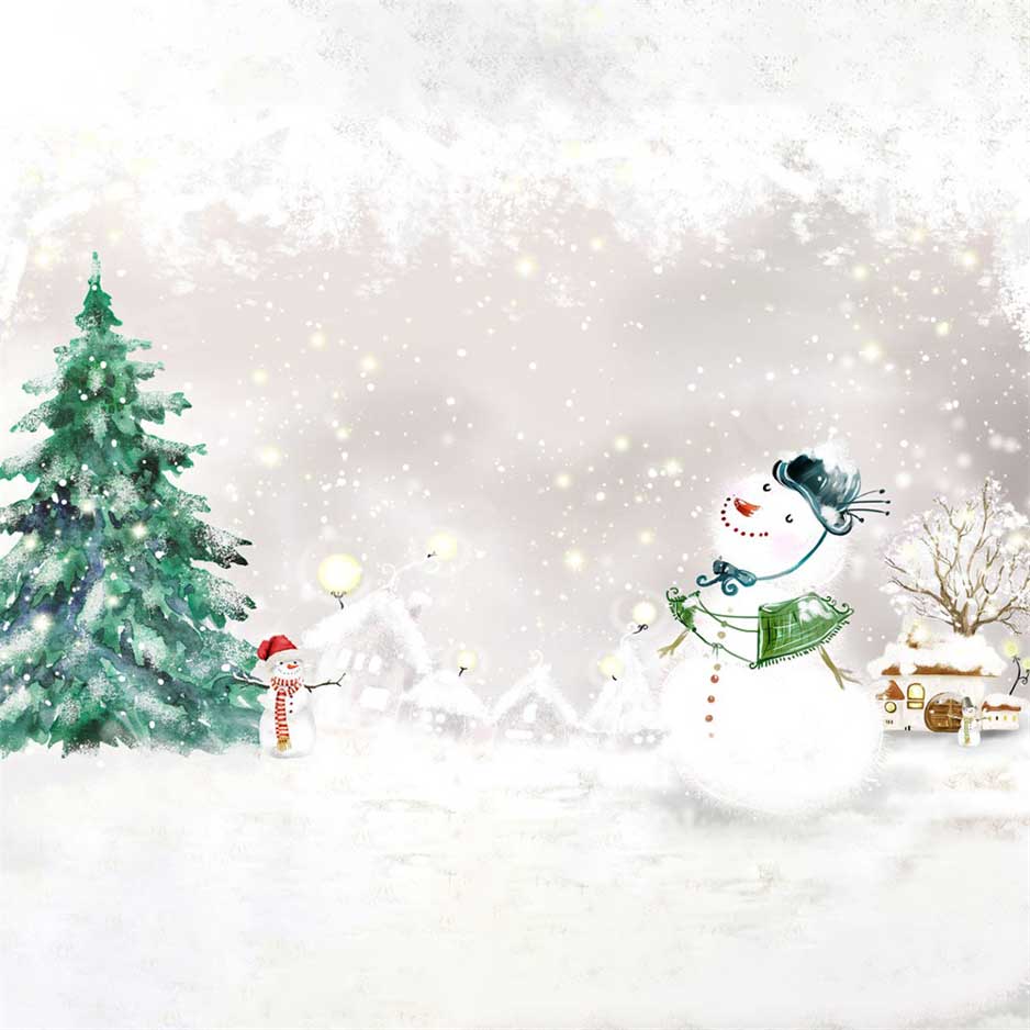Kate Winter Snowman Backdrop White Snow Tree for Photography