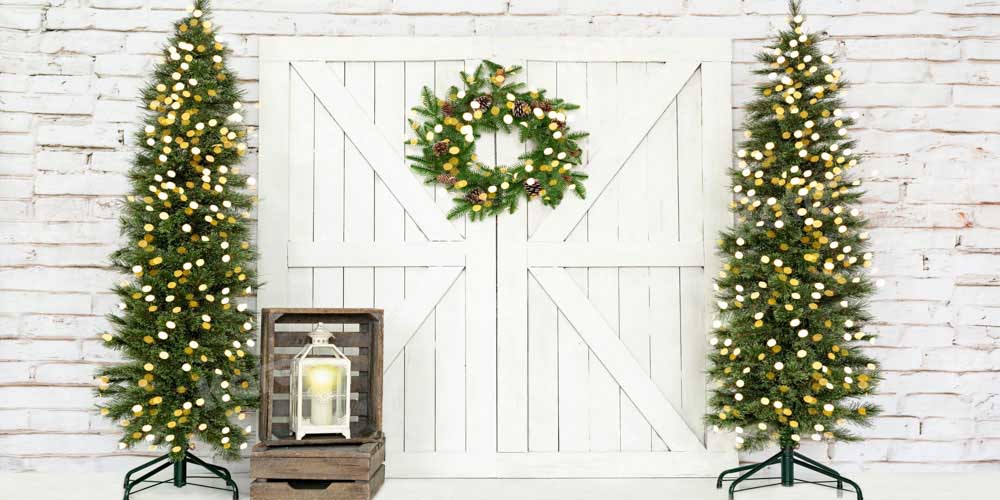 Kate Winter Warm Shiny Backdrop Christmas Tree Barn Door Designed by Emetselch
