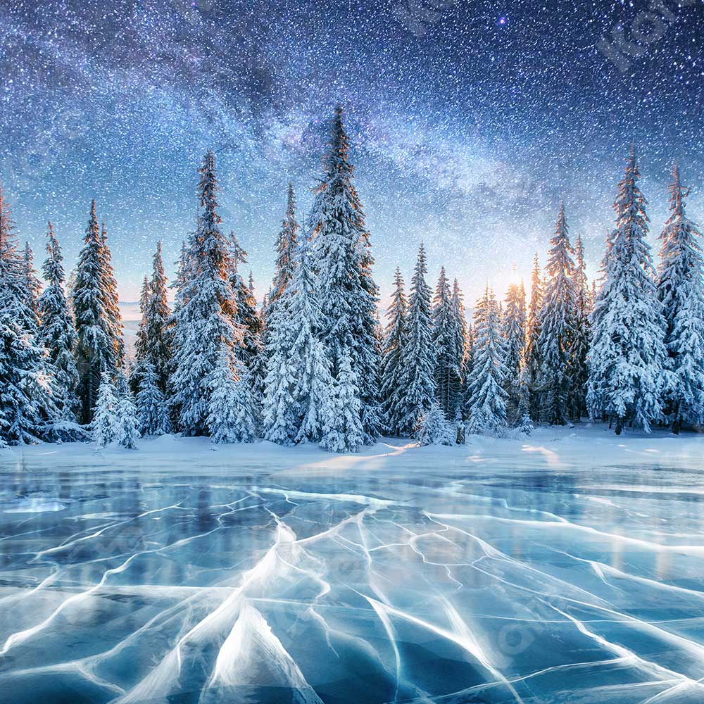 Kate Xmas Backdrop Snow Forest Frozen Lake Winter for Photography