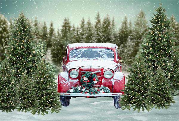 Kate Christmas Tree Snow Winter Car Backdrop for Photography