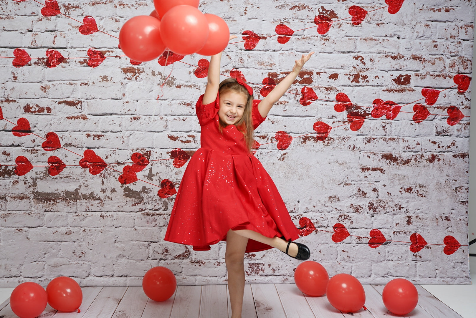 Kate white brick wall with red hearts Valentine's Day Backdrop for Photography designed by Jerry_Sina - Kate Backdrop