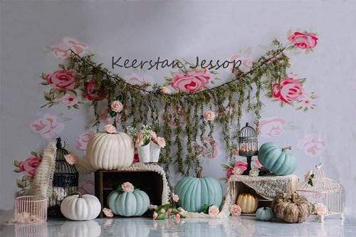 Katebackdrop鎷㈡綖Kate Pretty Pumpkins Children Cake smash Backdrop Designed by Keerstan Jessop