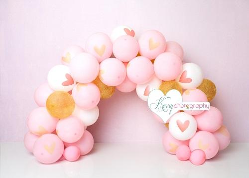 Katebackdrop鎷㈡綖Kate Pink and Gold Princess Balloon Arch Cake Smash Backdrop Designed by Kerry Anderson