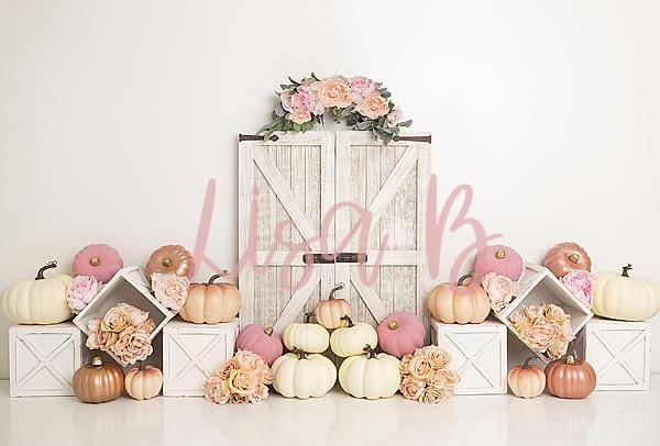 RTS Kate 7x5ft Autumn Floral Pumpkin Doors Backdrop(Clearance US only)
