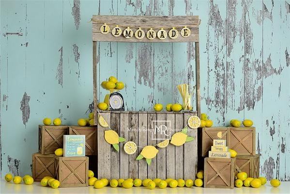 Kate Lemonade Stand with Blue Backdrop Designed by Mandy Ringe Photography