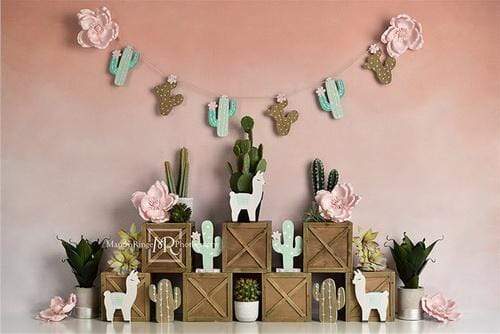 Katebackdrop鎷㈡綖Kate Spring Pastel Llamas with Cactus Pink Backdrop for Children Designed By Mandy Ringe Photography