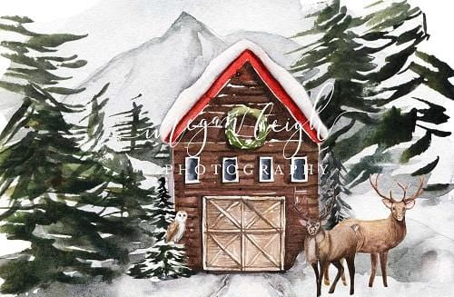 Kate Christmas Backdrop Snow Cabin Designed by Megan Leigh Photography
