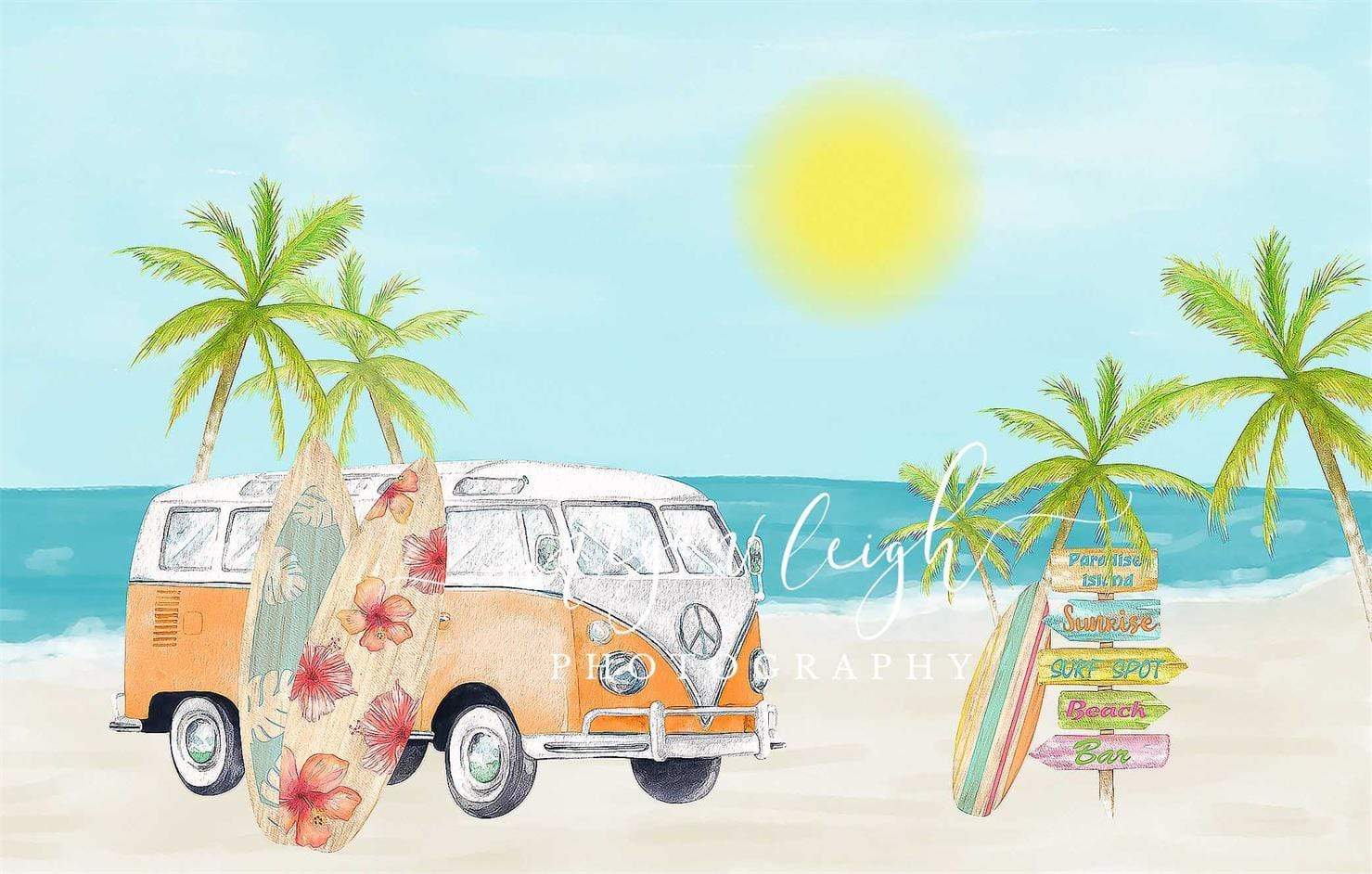 Katebackdrop鎷㈡綖Kate Beach Van Summer Backdrop Designed by Megan Leigh Photography
