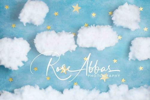 Katebackdrop鎷㈡綖Kate Blue Cotton Candy Cloud with Stars Backdrop Designed By Rose Abbas
