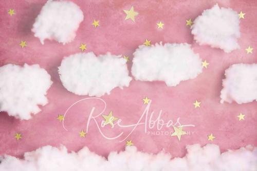 Katebackdrop鎷㈡綖Kate Pink Cotton Candy Cloud with Stars Backdrop Designed By Rose Abbas