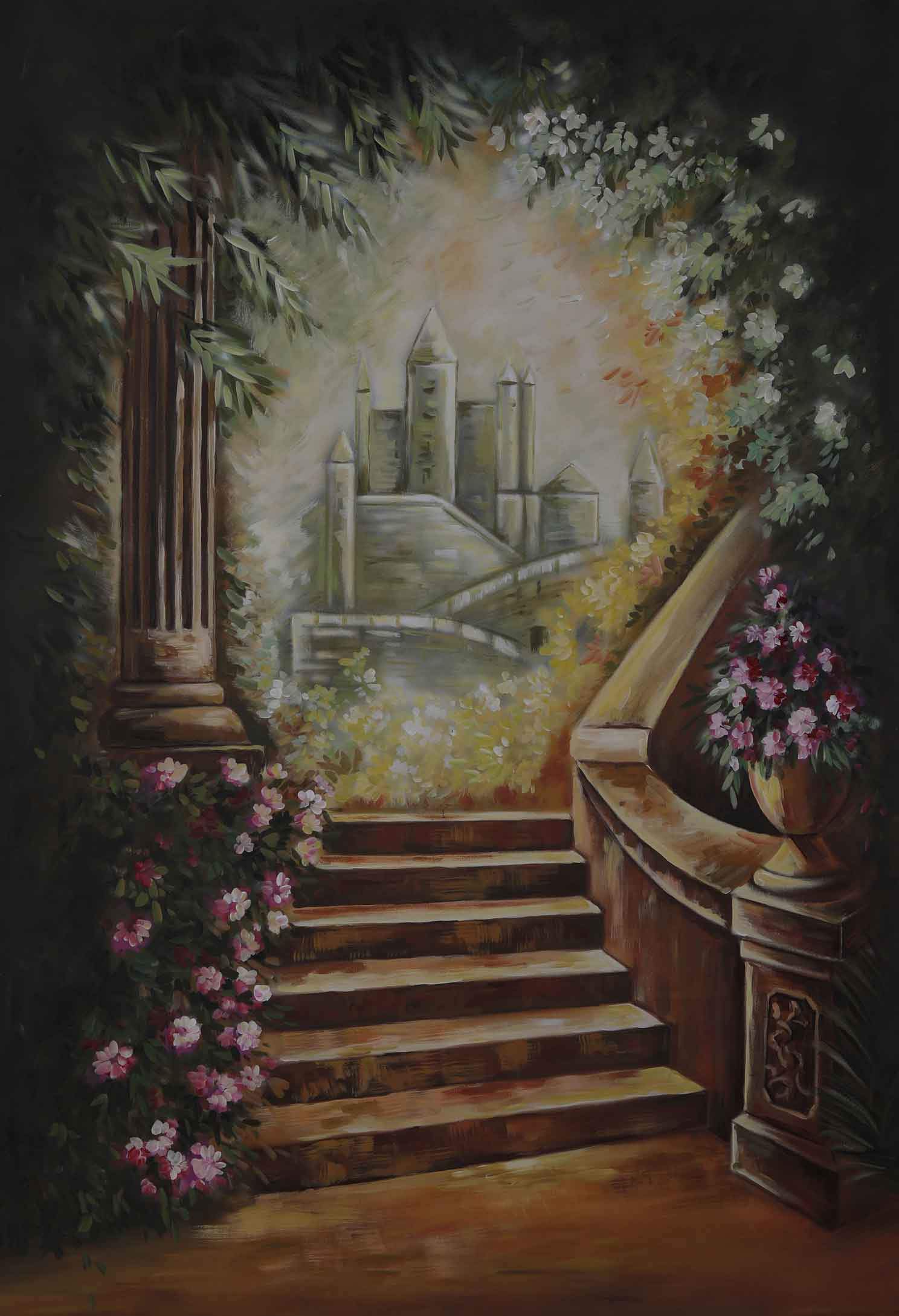 Katebackdrop£ºKate Castle Stairs Floral Spray Painted Backdrop